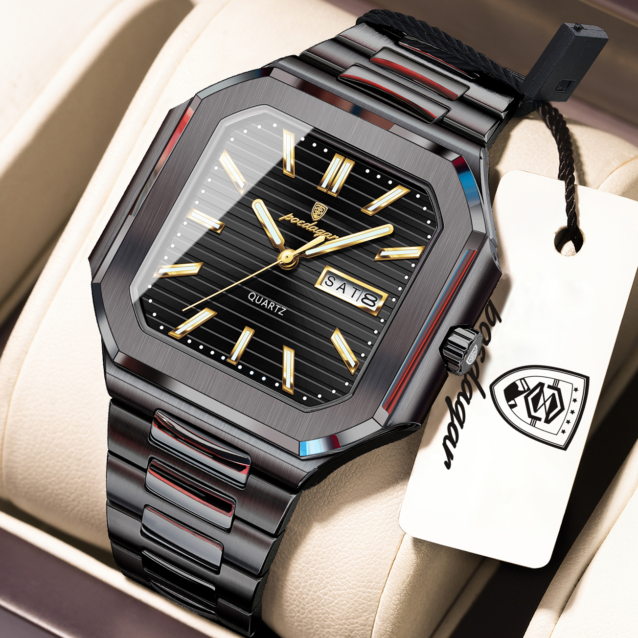 Smartwatch Square Watches For Men - POEDAGAR Casual Square Man Wristwatch Waterproof