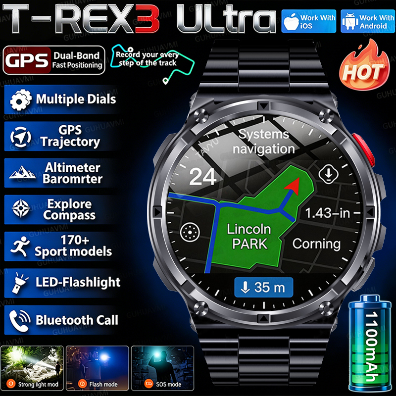 Heart Rate Gps Watch - 2026 New T-Rex3 Pro 1100mAh Battery