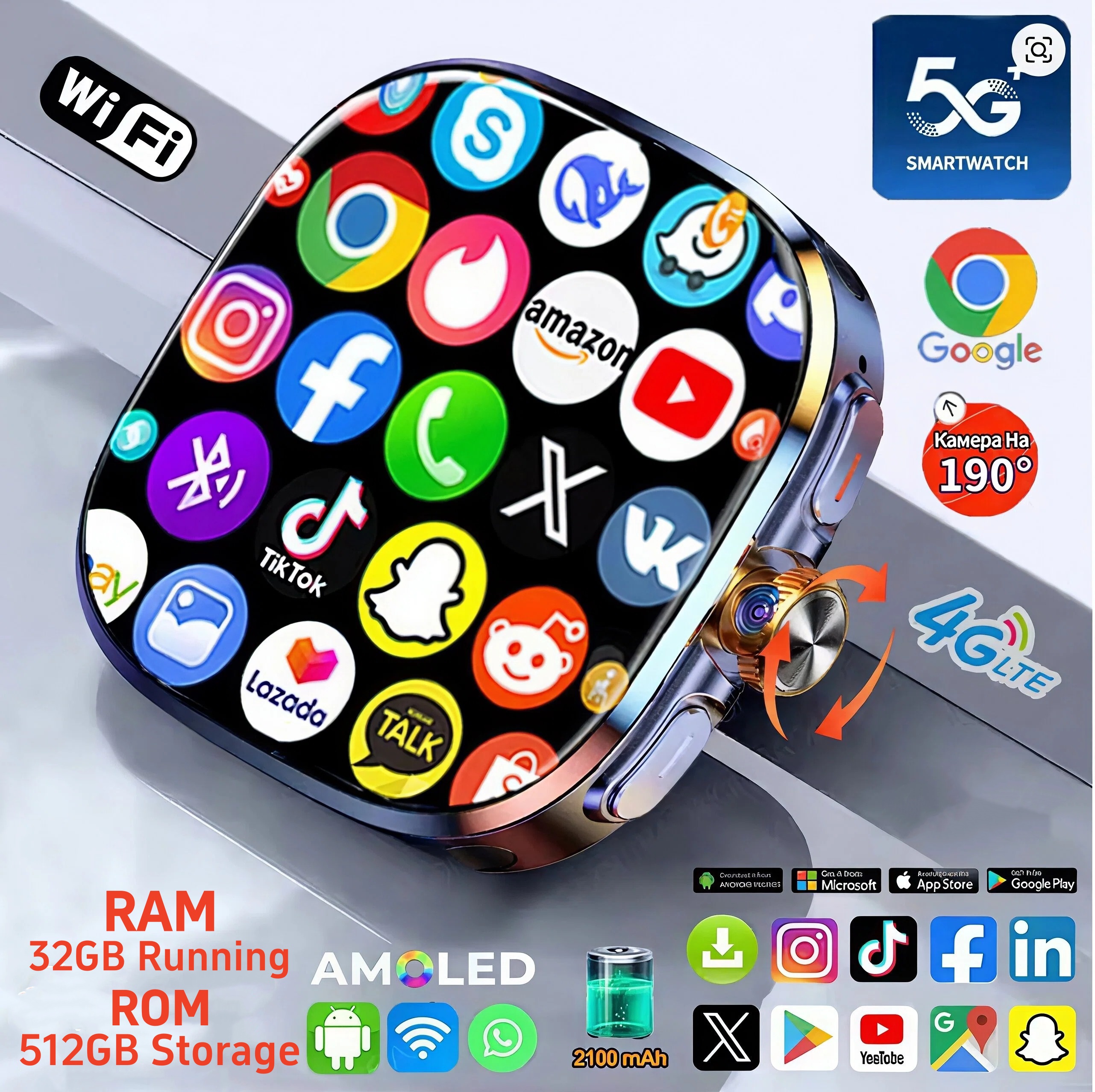 Heart Rate Gps Watch - 32GB+512GB 5G/4G Android 10.0 Smart Watch