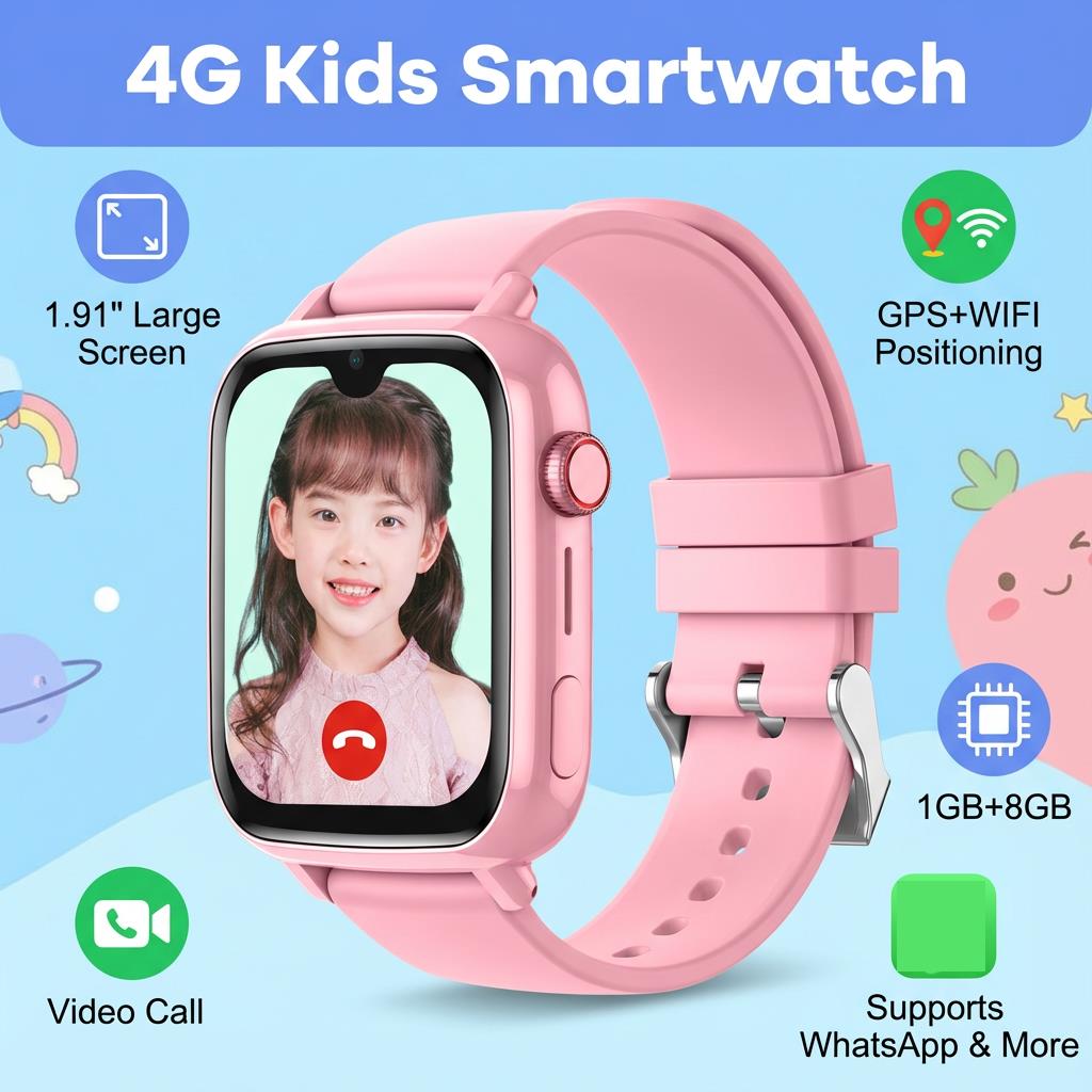 Smartwatch Digital Watches For Kids - 4G Smart Watch Kids GPS WiFi