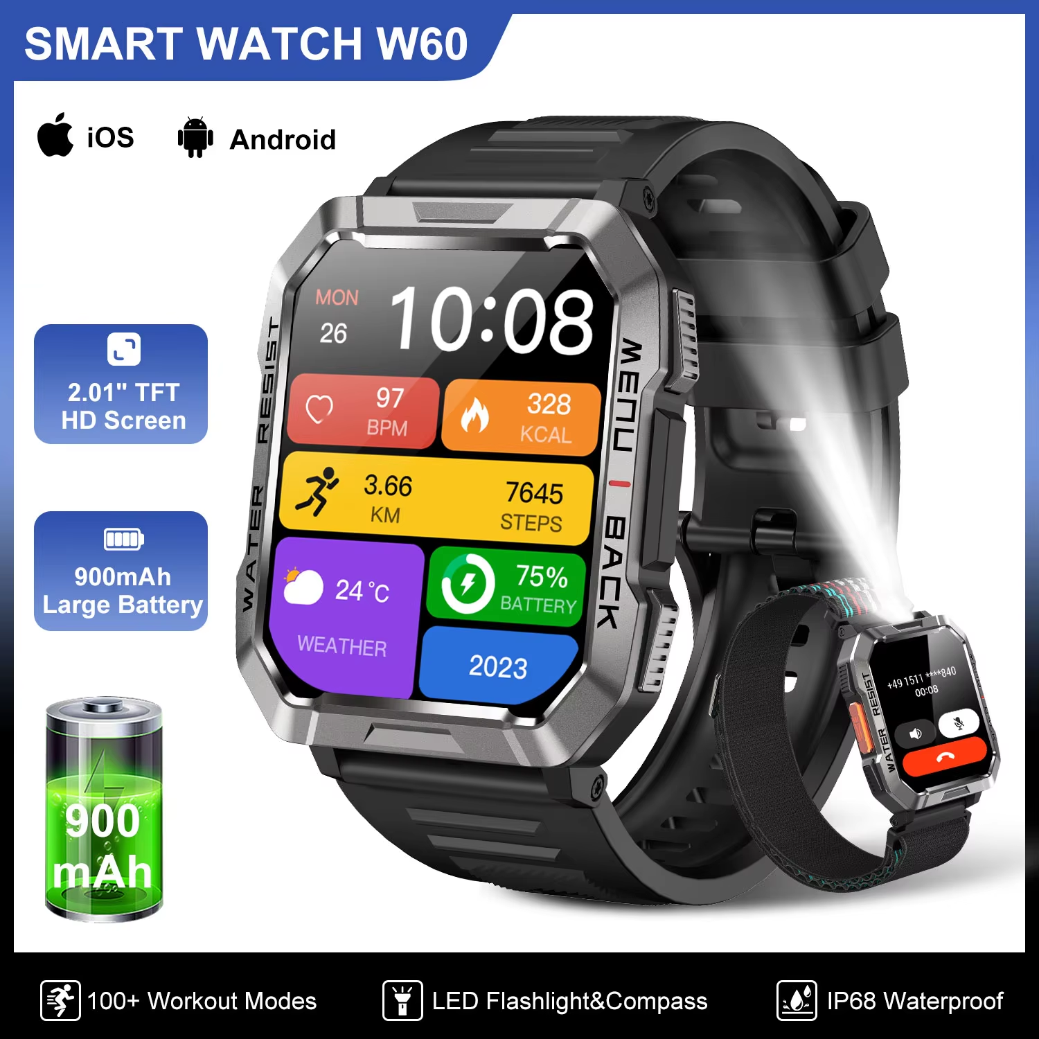 Blackview W60 Waterproof Smart - Smartwatch Square Watches For Men reseña y precio