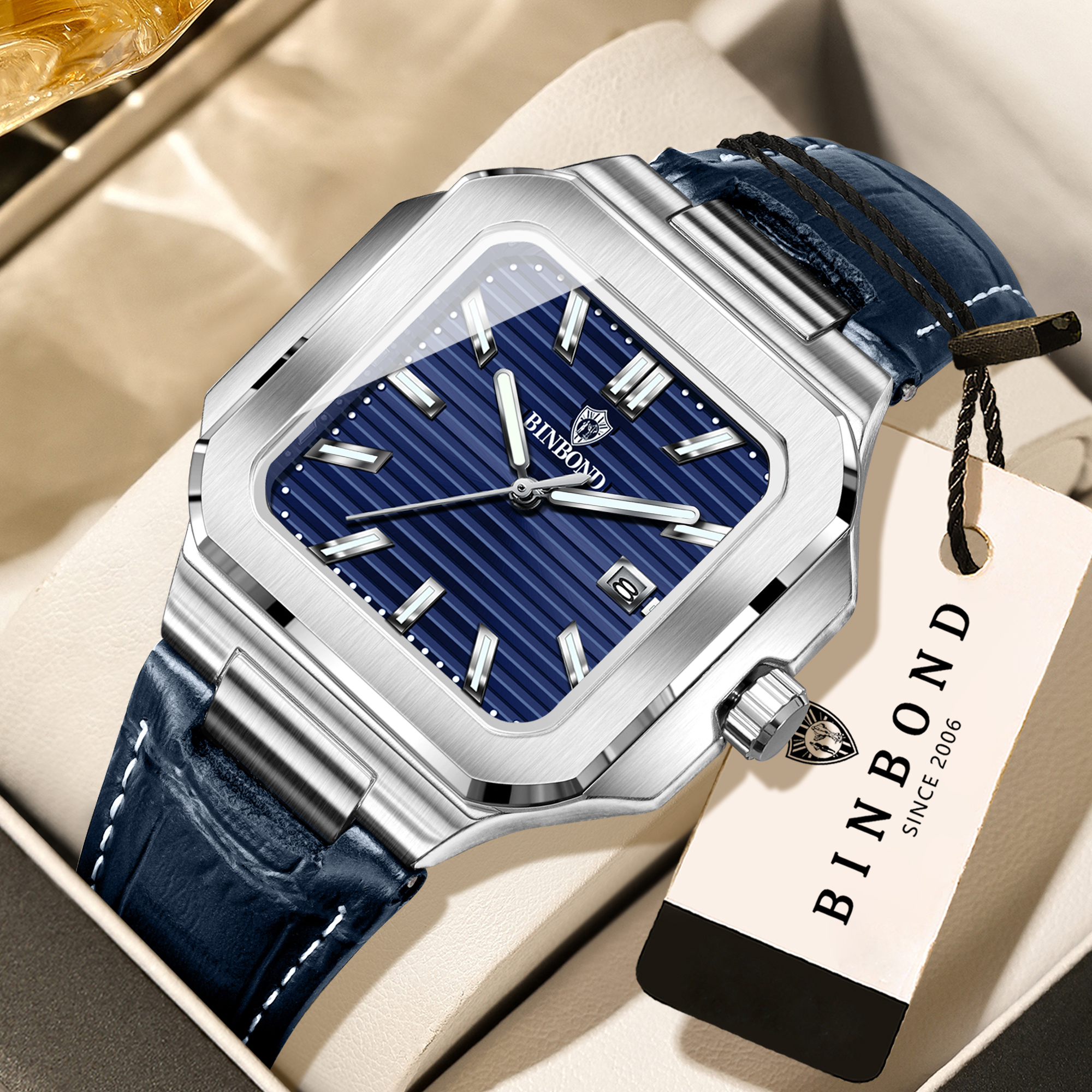 BINBOND  square quartz wristwa - Smartwatch Square Watches For Men reseña y precio