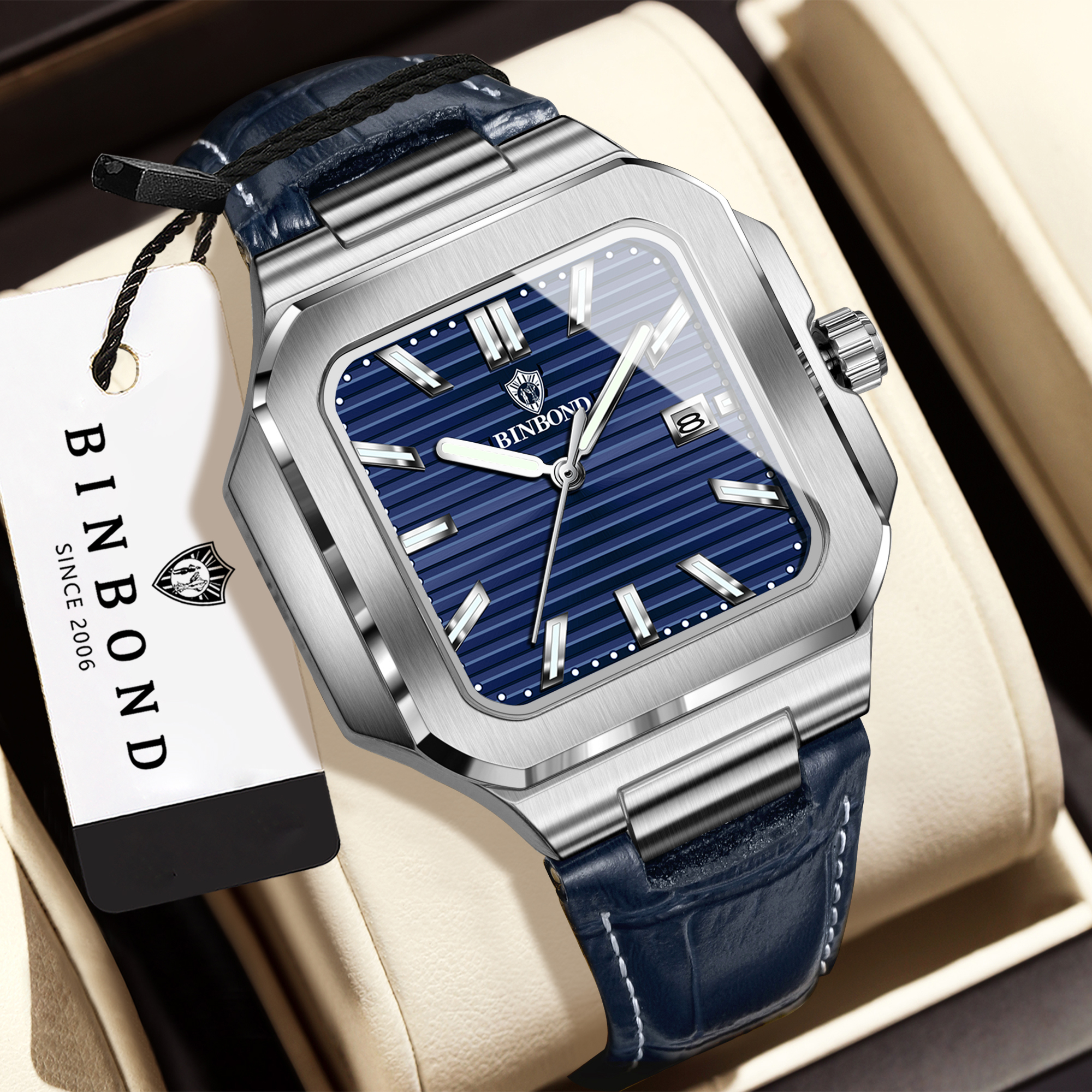 BINBOND  square quartz wristwa - Smartwatch Square Watches For Men reseña y precio