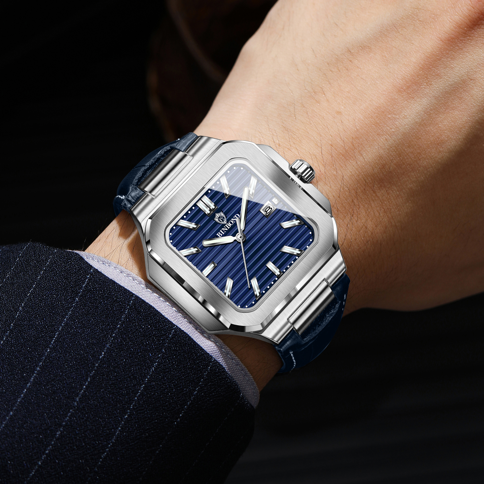 BINBOND  square quartz wristwa - Smartwatch Square Watches For Men reseña y precio