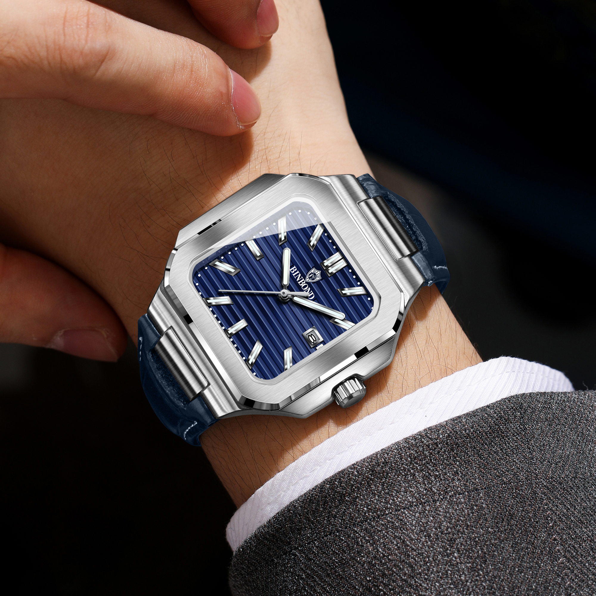 BINBOND  square quartz wristwa - Smartwatch Square Watches For Men reseña y precio